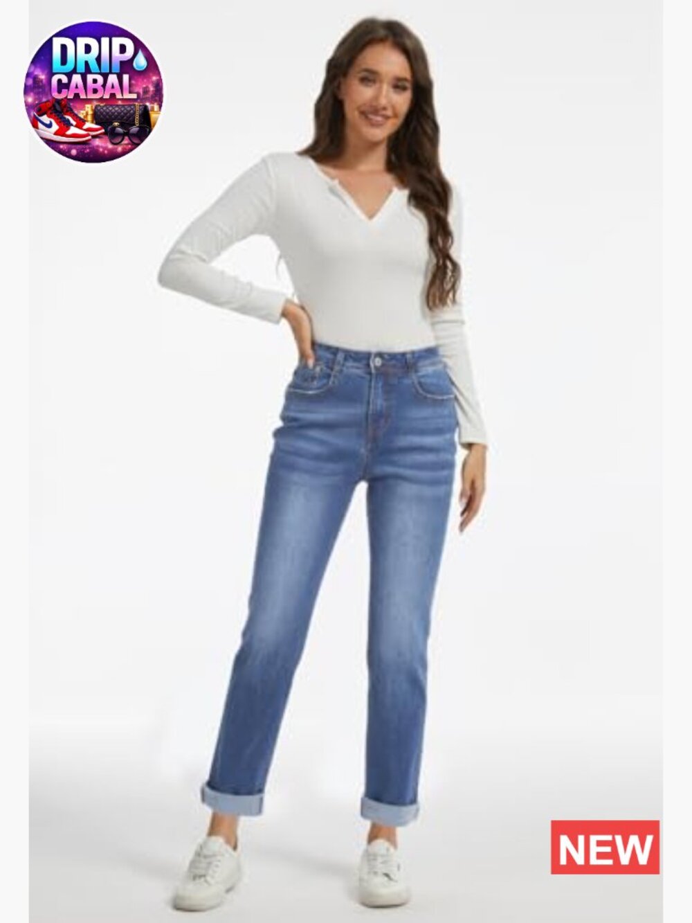 Mid Rise Straight Leg Stretchy Denim Jeans Casual Classic - Picture 4 of 7